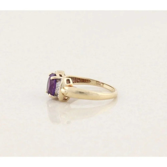 10k Yellow Gold Purple Amethyst and Diamond Bow Ring Size 7 1/4 - Picture 7 of 8